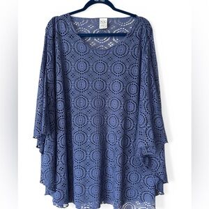Lucky Brand Women’s Blue Swim Cover Up Crochet Poncho